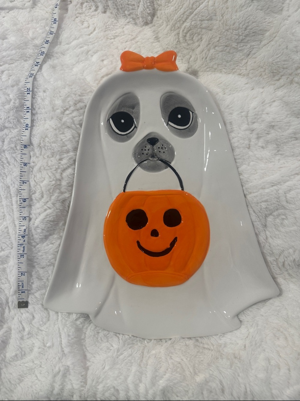White Ghost Dog Treat Tray with Orange Pumpkin Pail 16inches new